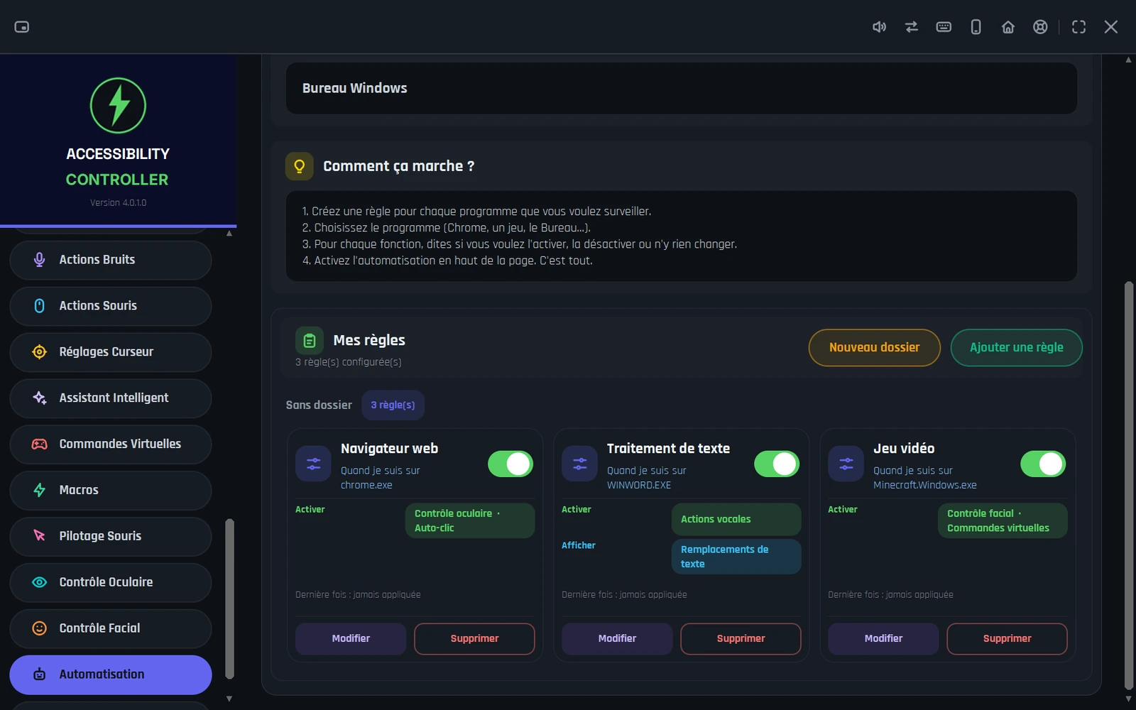 Accessibility Controller - Automatisation par programme