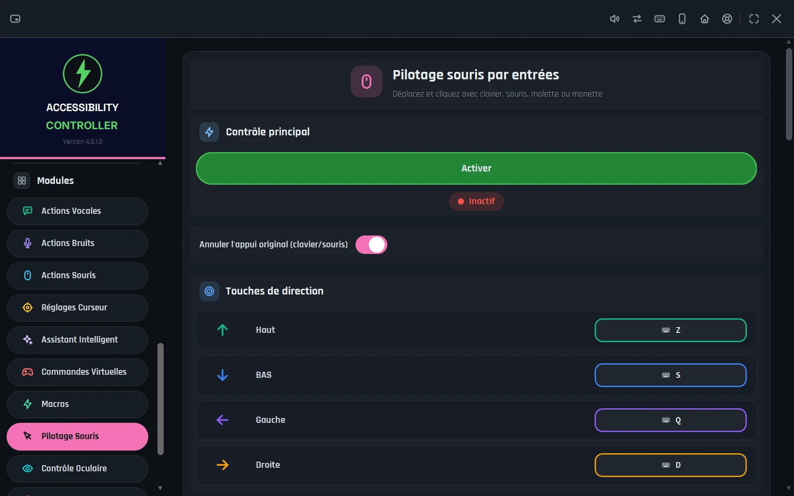 Accessibility Controller - Pilotage de la souris au clavier sans souris physique