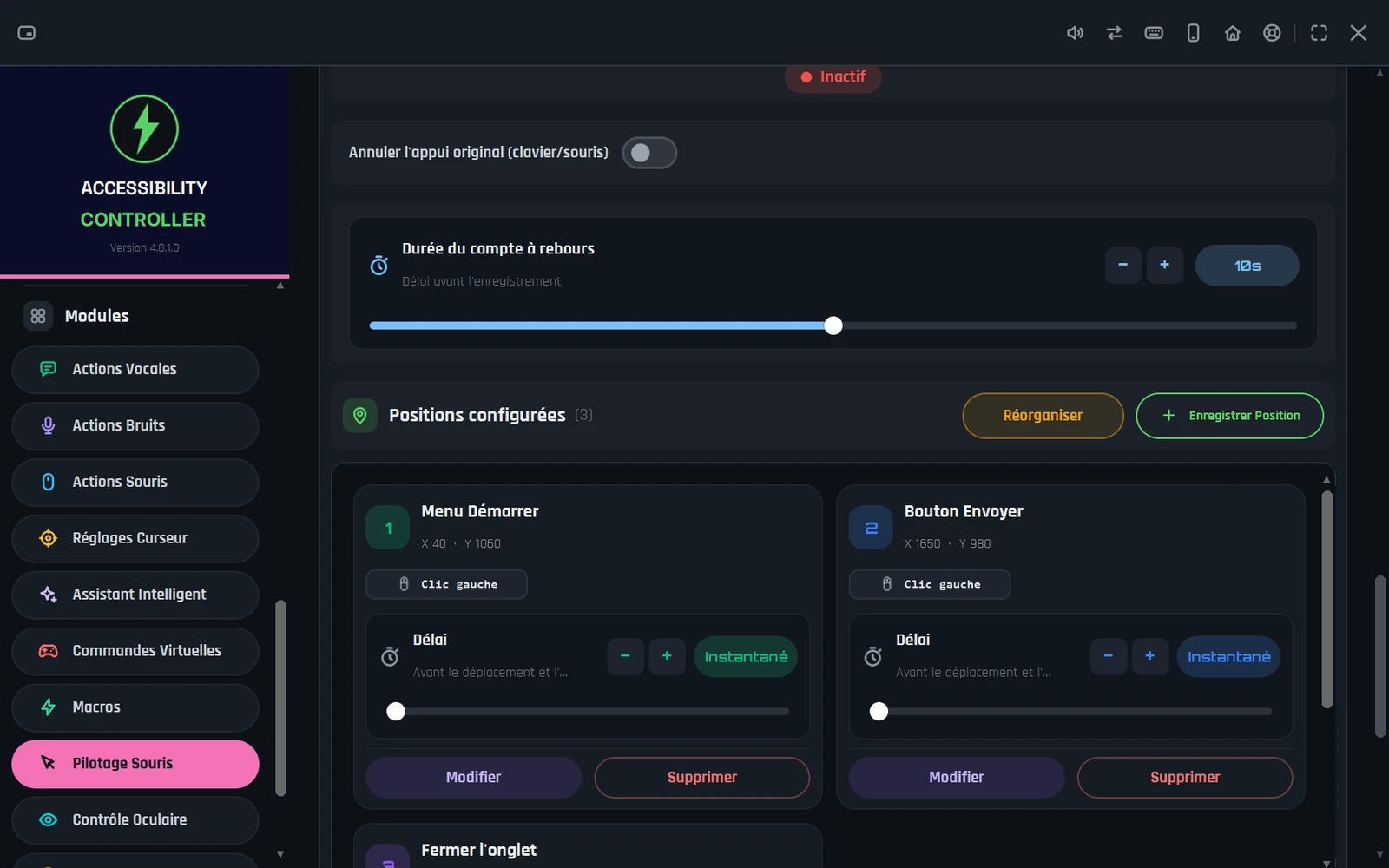 Accessibility Controller - Positions du curseur et téléportation